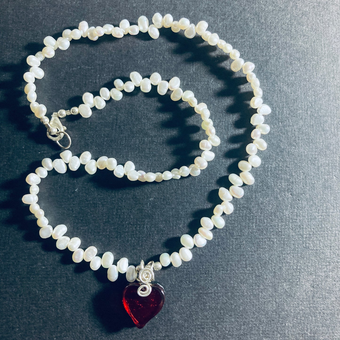 Satori Red Heart with Sterling & Pearls