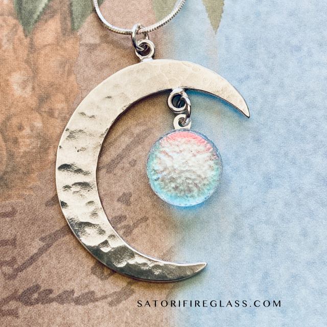 Fire Light or Spark on Hammered Crescent Moon