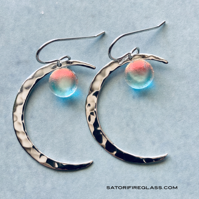 Fire Light Earrings Hammered Crescent Moon