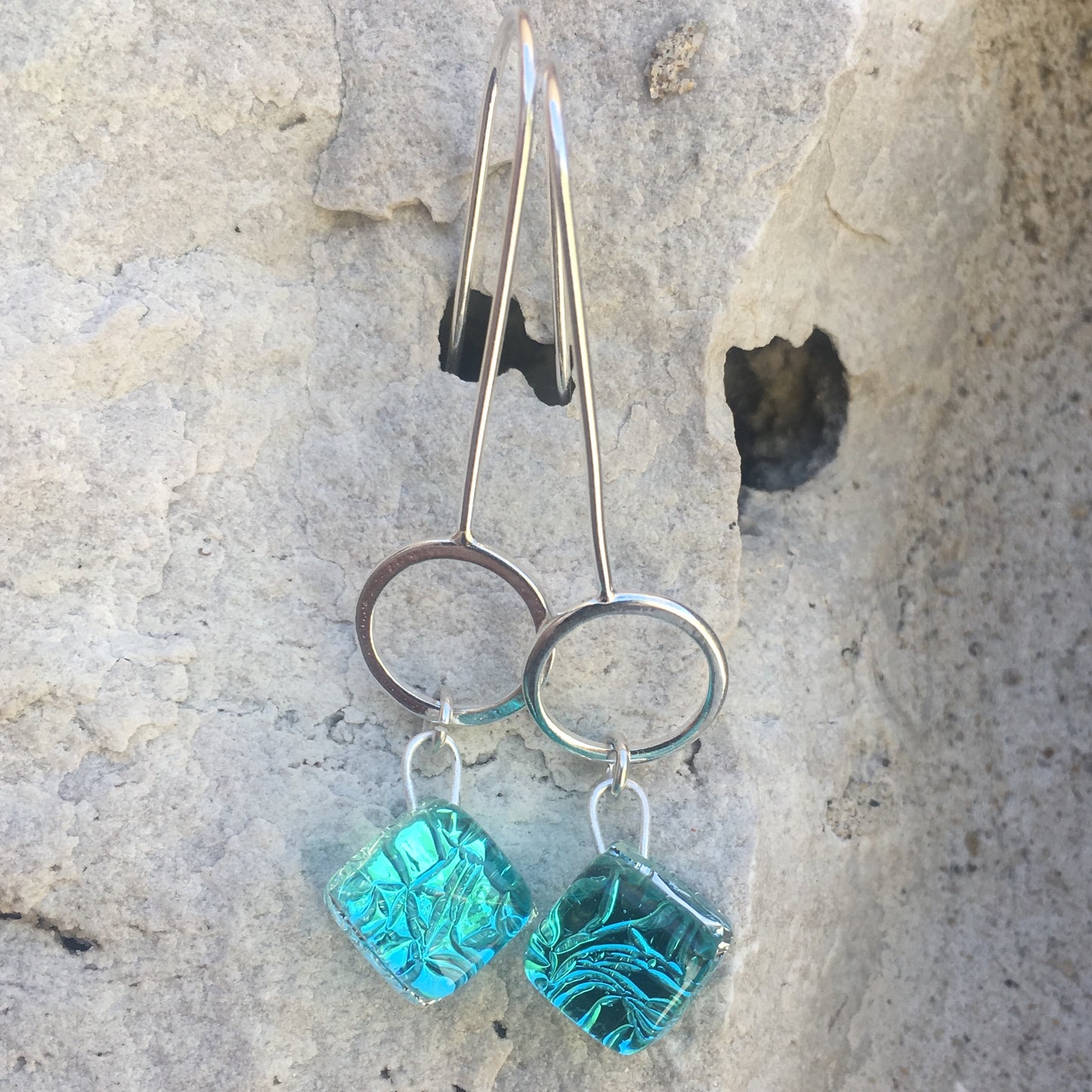 Long Drop Silver Circle Earrings