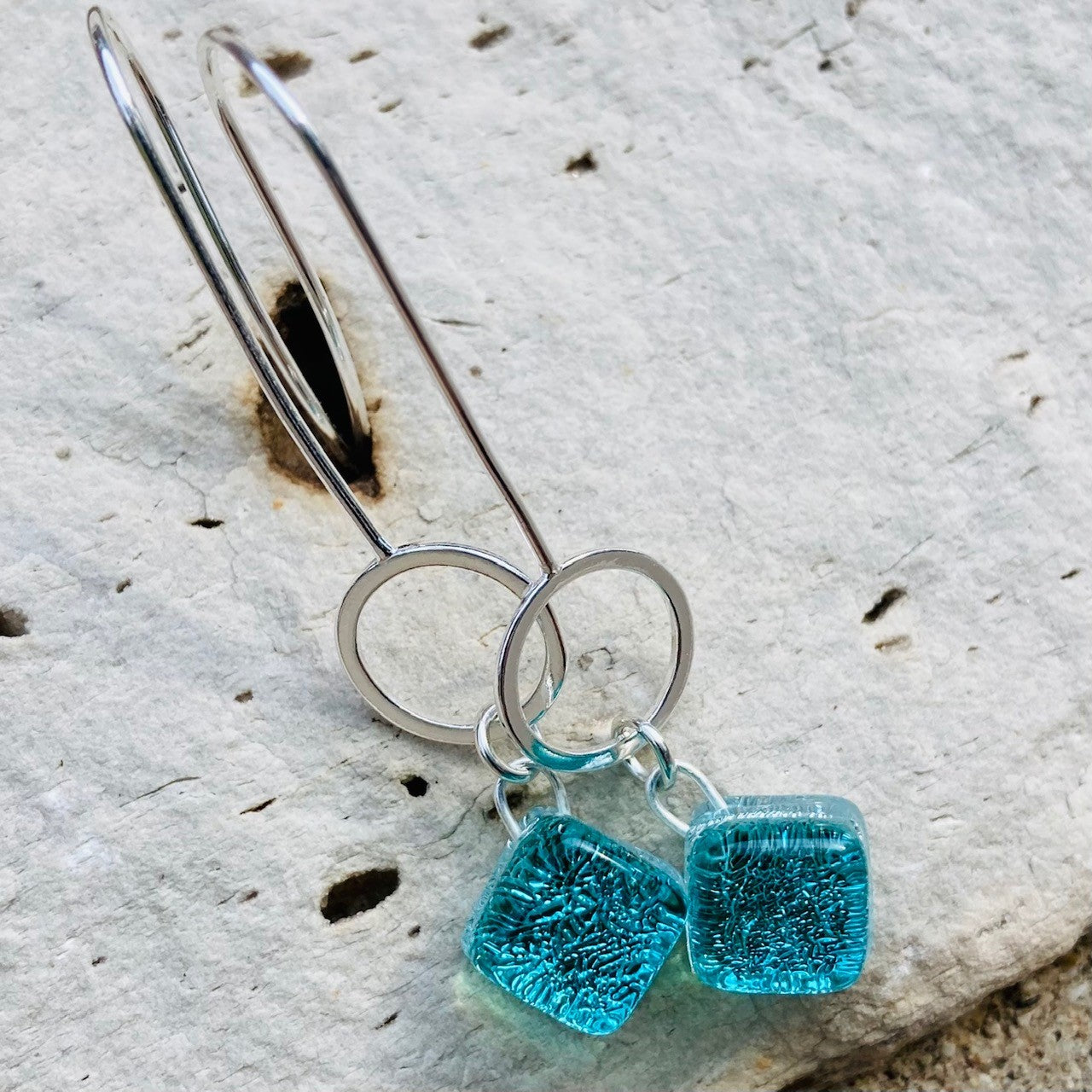 Long Drop Silver Circle Earrings