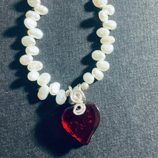 Satori Red Heart with Sterling & Pearls