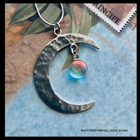 Fire Light or Spark on Hammered Crescent Moon