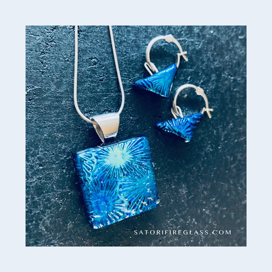 Blue Burst Pendant & Hoop Earrings