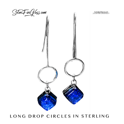 Long  Drop Silver Circle Earrings