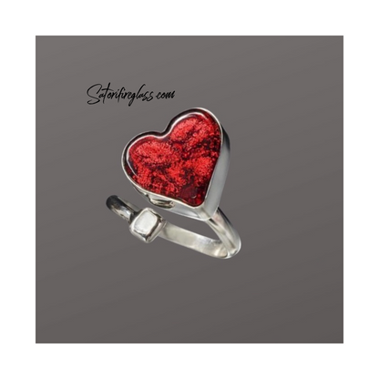 Red Heart Ring Set In Sterling